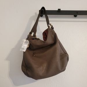 NWT Miss Unique handbag, bucket/ shoulder style, grayish brown, soft, super cute